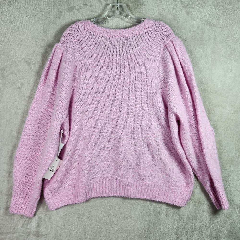CeCe Sweater Womens 3X Pink Floral Applique Puff Sleeve Fuzzy Knit Plus Size NEW - Picture 2 of 8